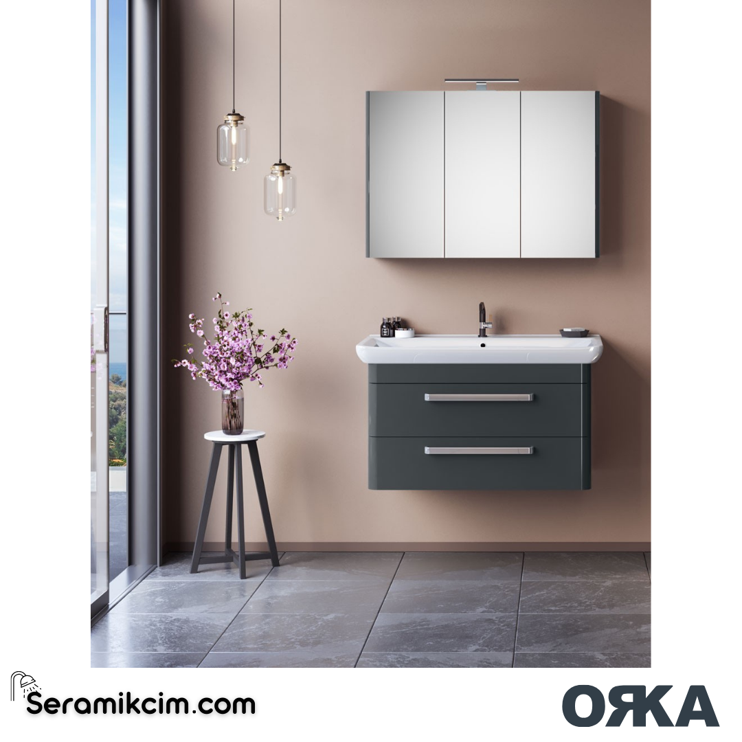 Orka Rose 100cm Banyo Dolabı Set Parlak Gri - ORK211.100.02.TKM