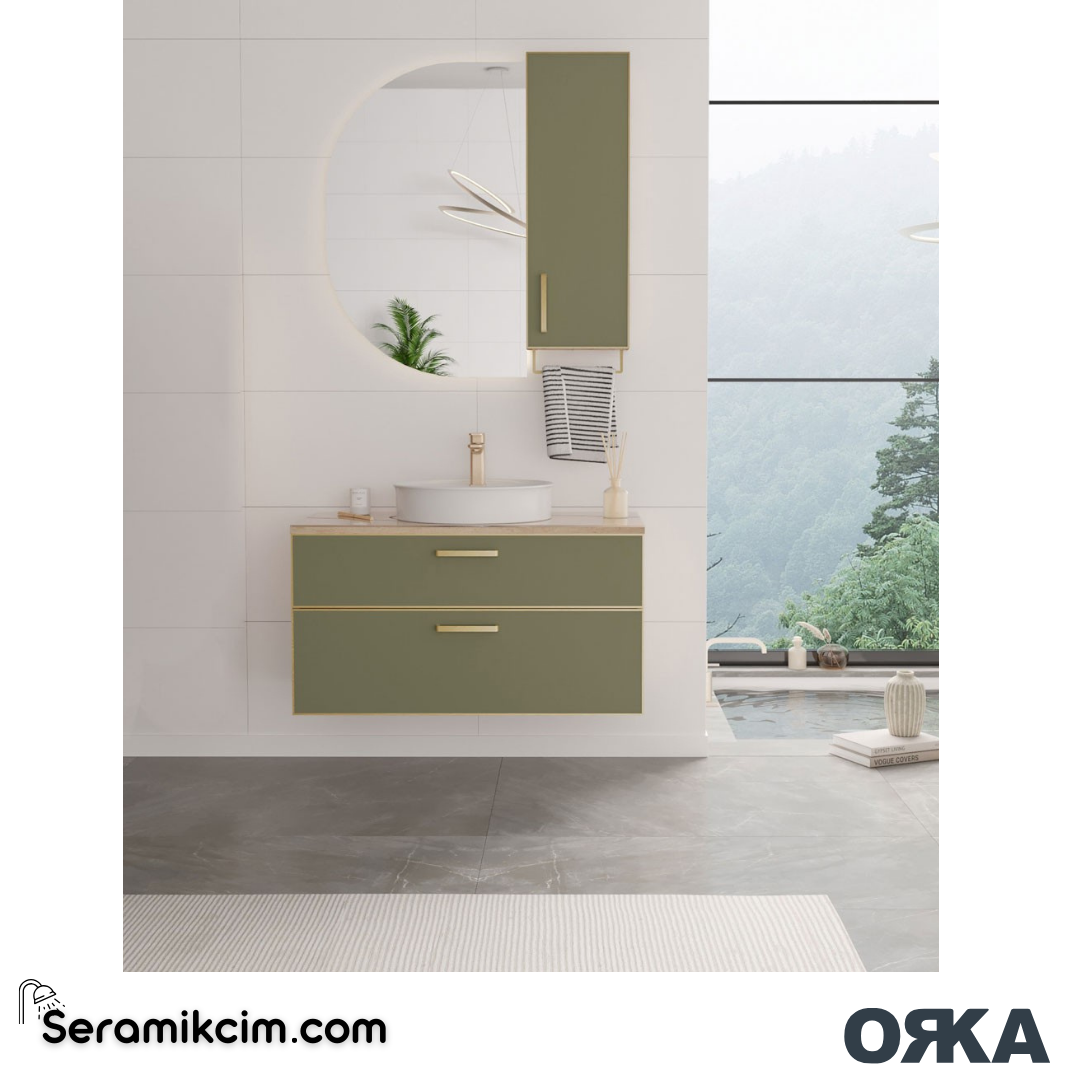 Orka Salerno 95cm Banyo Dolabı Set Mat Altın Kulp Legnano / Mat Antrasit - ORK221.95.01.TKM