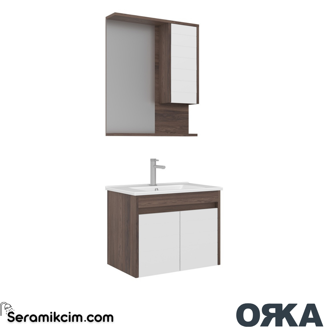 Orka Serra 65cm Asma Banyo Dolabı Set Kapaklı Dolaplı Ayna Navaro / Beyaz