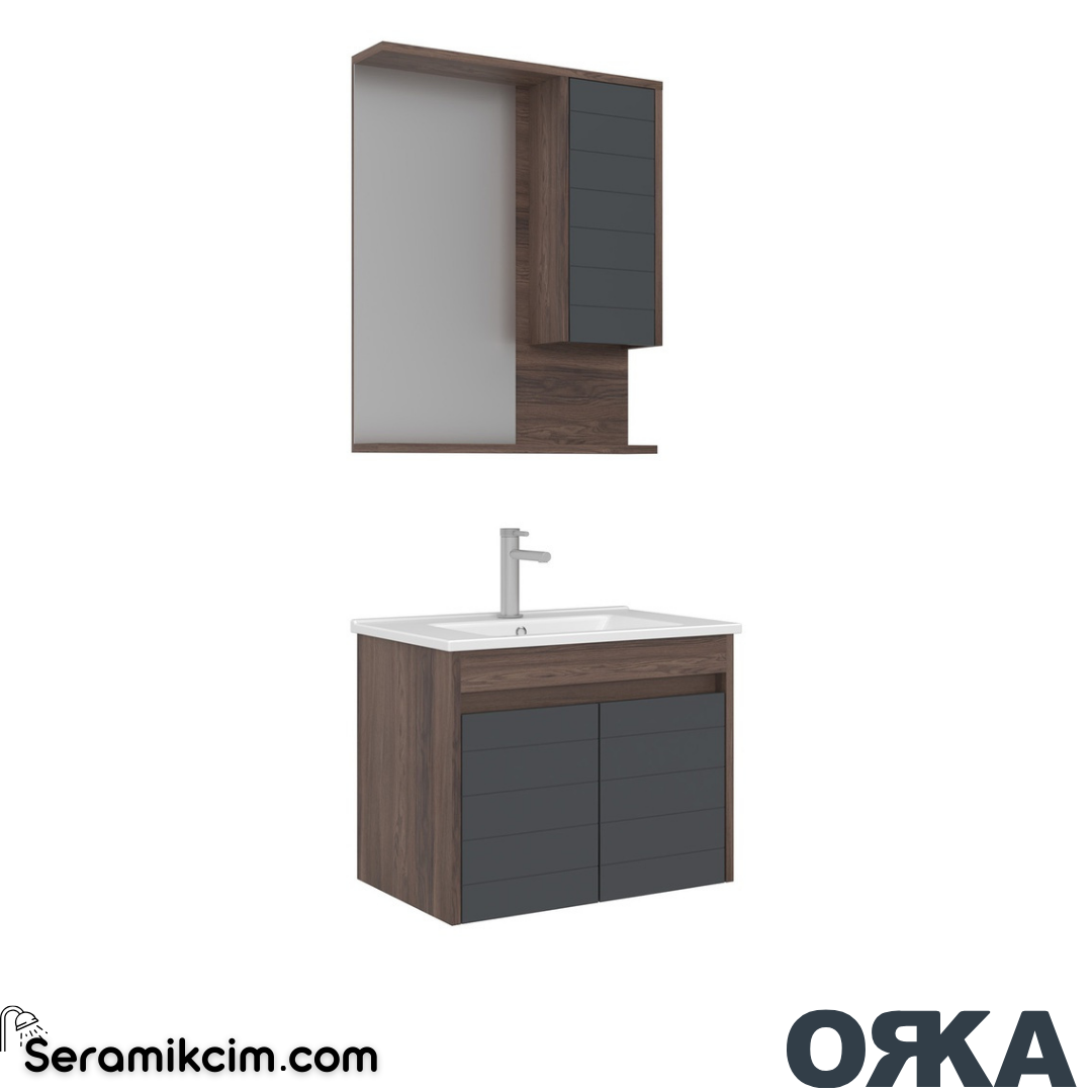 Orka Serra 65cm Asma Banyo Dolabı Set Kapaklı Dolaplı Ayna Navaro / Antrasit