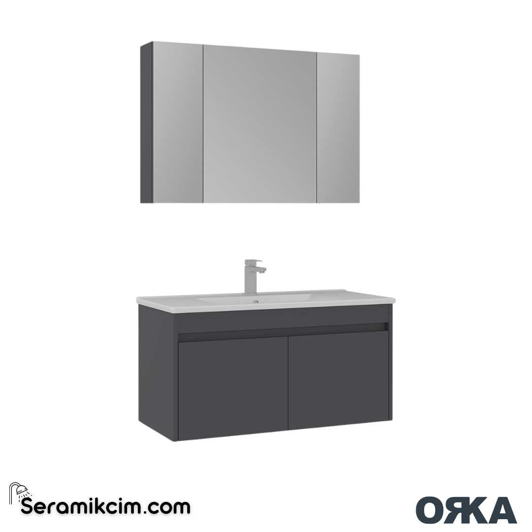 Orka Side 100cm Kapaklı Banyo Dolabı Set Antrasit - ORK224.100.01.TKM