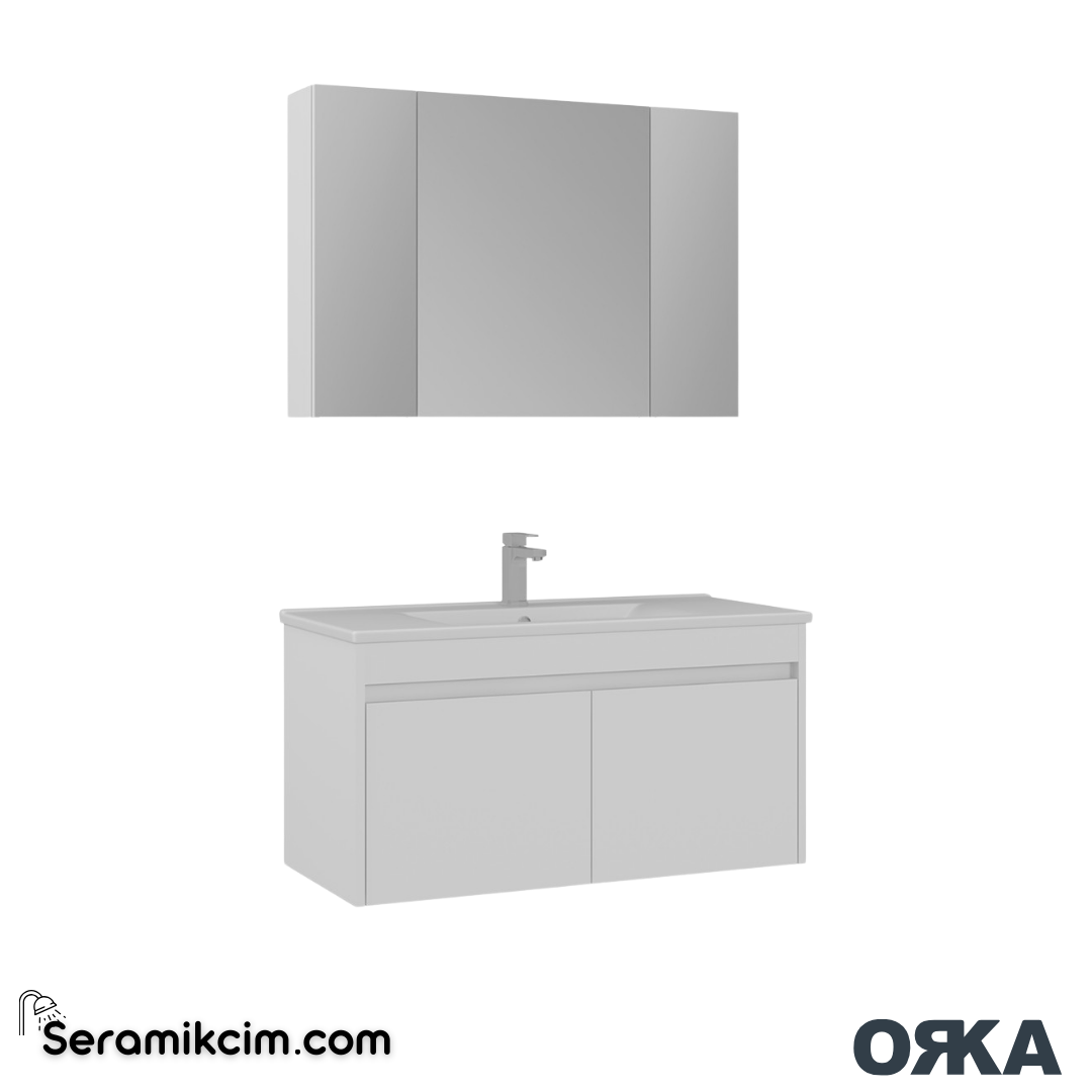 Orka Side 100cm Kapaklı Banyo Dolabı Set Beyaz - ORK224.100.02.TKM