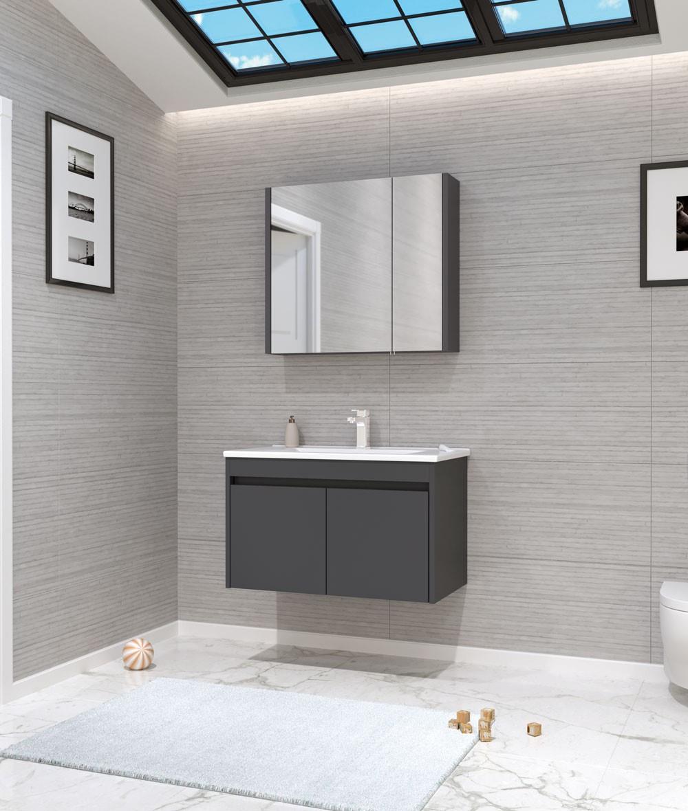 Orka Side 65cm Kapaklı Banyo Dolabı Set Karbon Gri - ORKA.SİDE.65.TK.MTBY