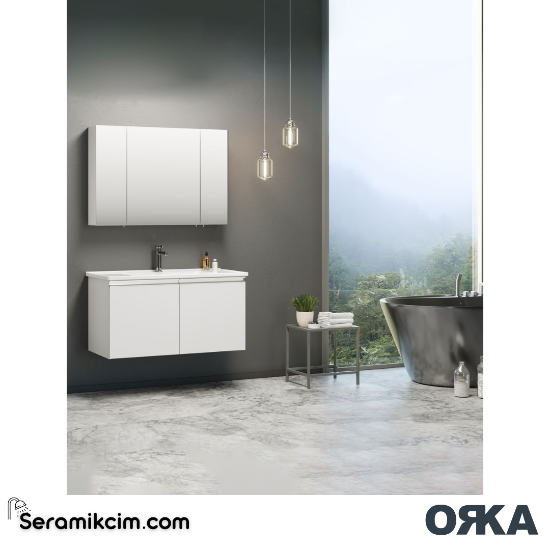 Orka Terme 100cm Banyo Dolabı Set Kapaklı Parlak Gri - ORK240.100.02.TKM