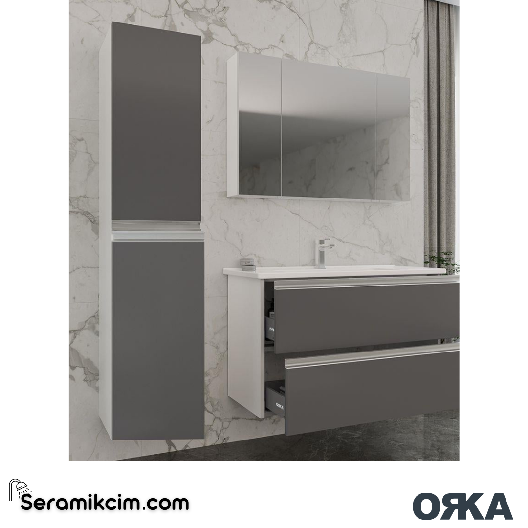 Orka Terme 35cm Boy Dolabı (Sağ-Sol) Parlak Gri - ORK.BYD1198