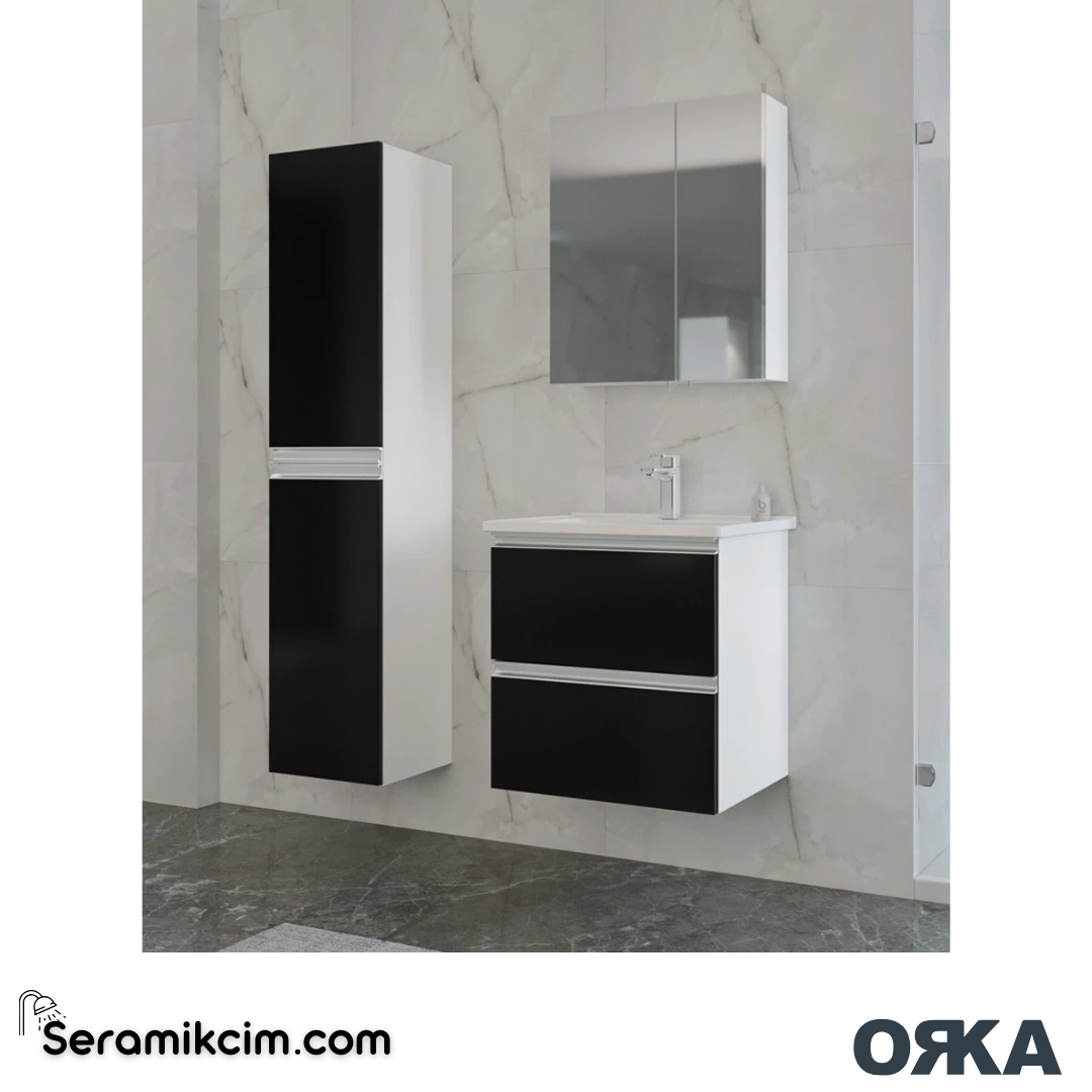 Orka Terme 35cm Boy Dolabı (Sağ-Sol) Parlak Siyah - ORK.BYD1200