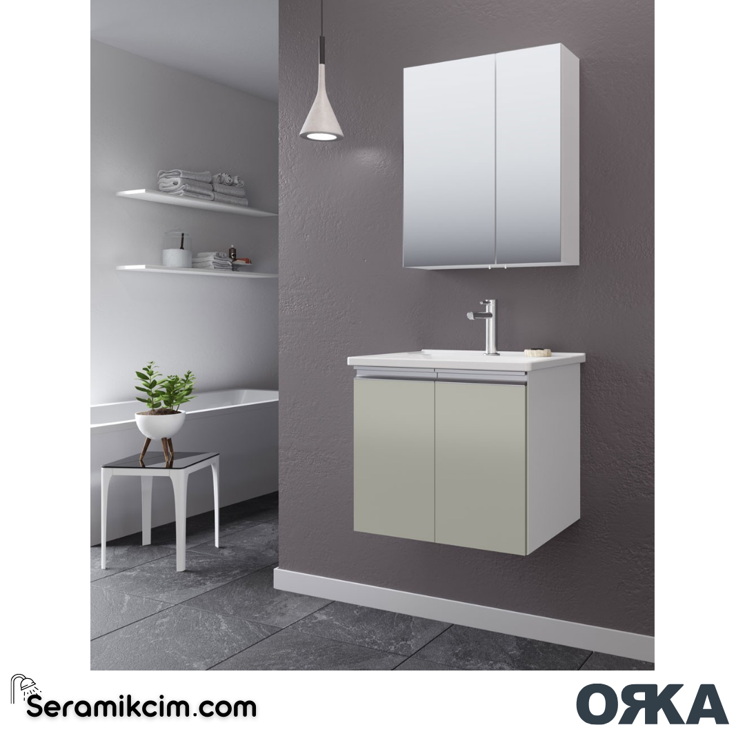 Orka Terme 60cm Banyo Dolabı Set Kapaklı Parlak Gri - ORK240.60.02.TKM