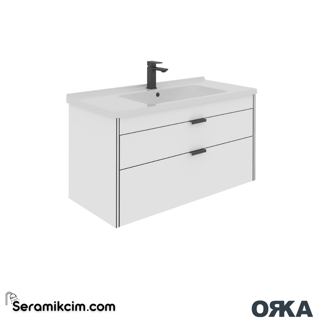 Orka Trio 100cm Asma Banyo Dolabı Set Çekmeceli Beyaz - ORK243.100.01.TKM
