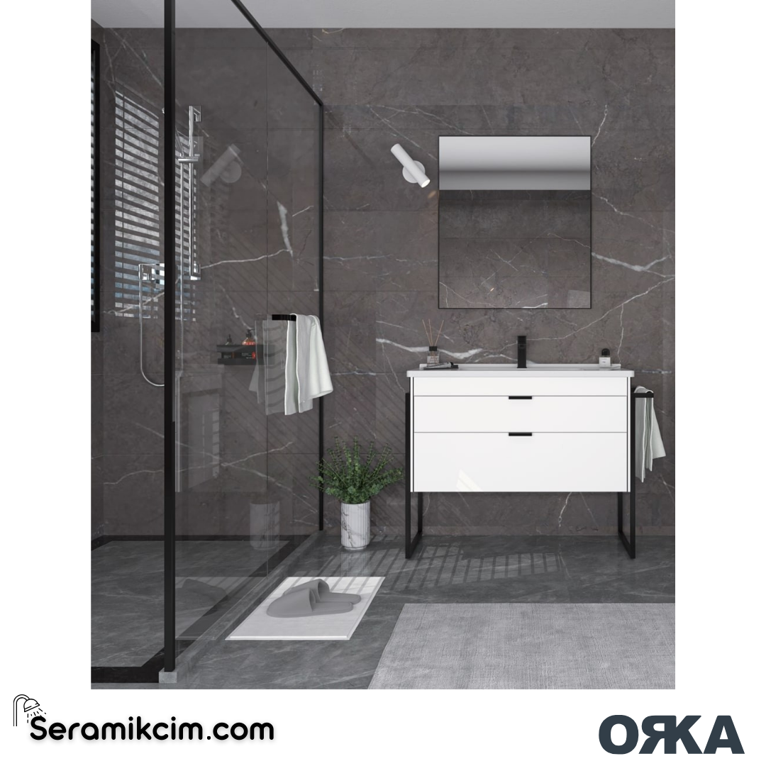 Orka Trio 80cm Ayaklı Banyo Dolabı Set Çekmeceli Havluluklu Beyaz - ORK243.80.03.TKM
