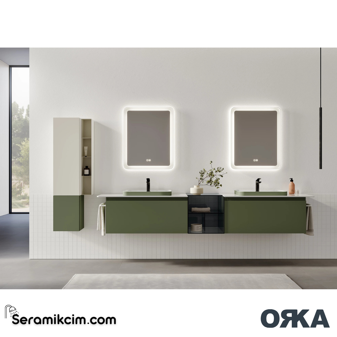 Orka Vico 240cm Banyo Dolabı Set Mat Zeytin Yeşil - ORK27.240.01.TKM