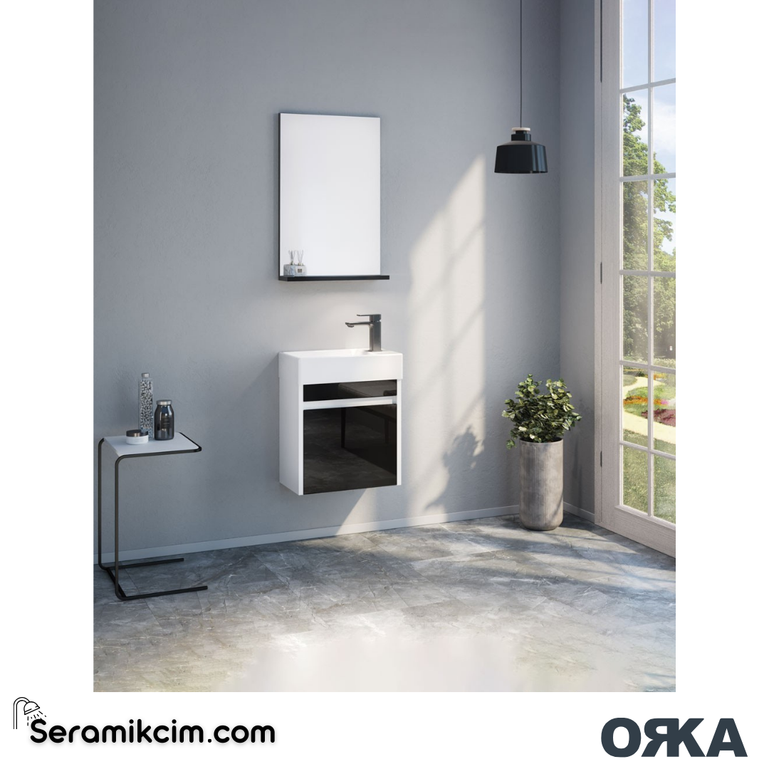 Orka Yedisu 45cm Banyo Dolabı Set Parlak Siyah - ORK281.45.01.TKM