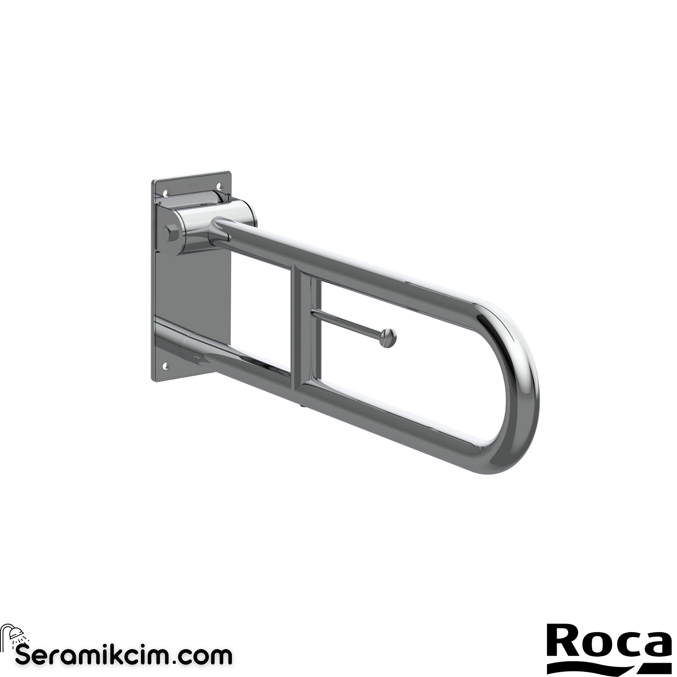 Roca Access Comfort Katlanabilir ve Tuvalet Kağıtlıklı Tutunma Barı, Parlak Paslanmaz Çelik, 600 mm