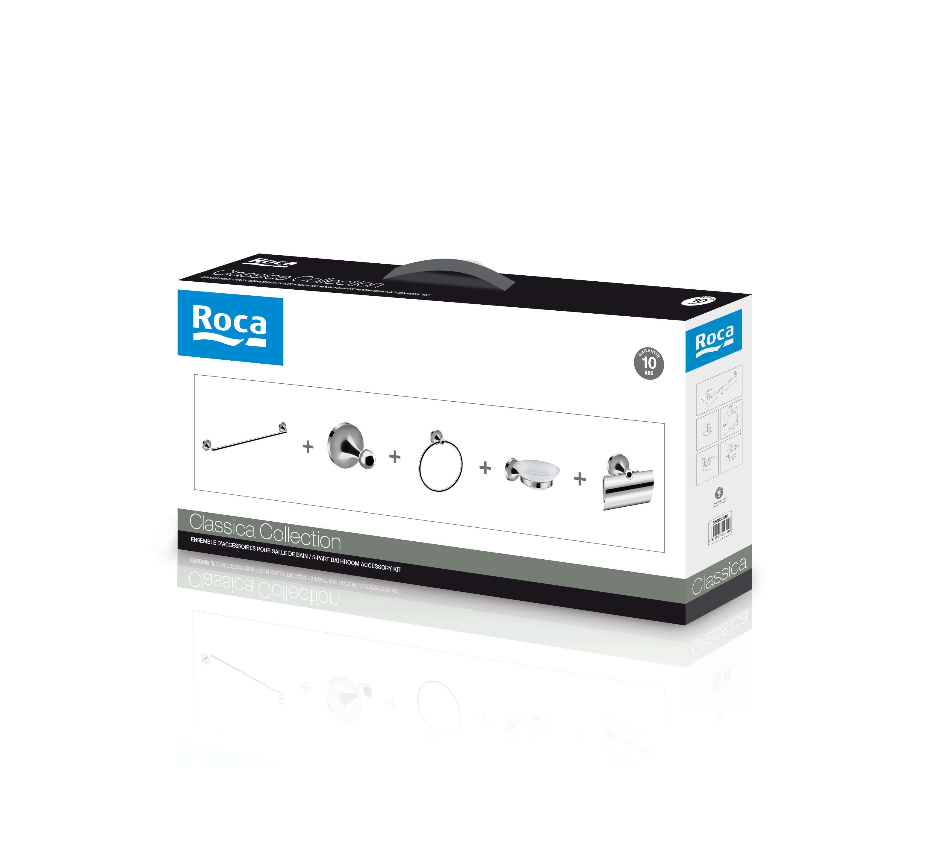 Roca Classica 5 Parçalı Aksesuar Seti : Havluluk, Askı, Halka Havluluk, Sabunluk ve  Kapaklı Tuvalet Kağıtlığı A816830001 - A816830001