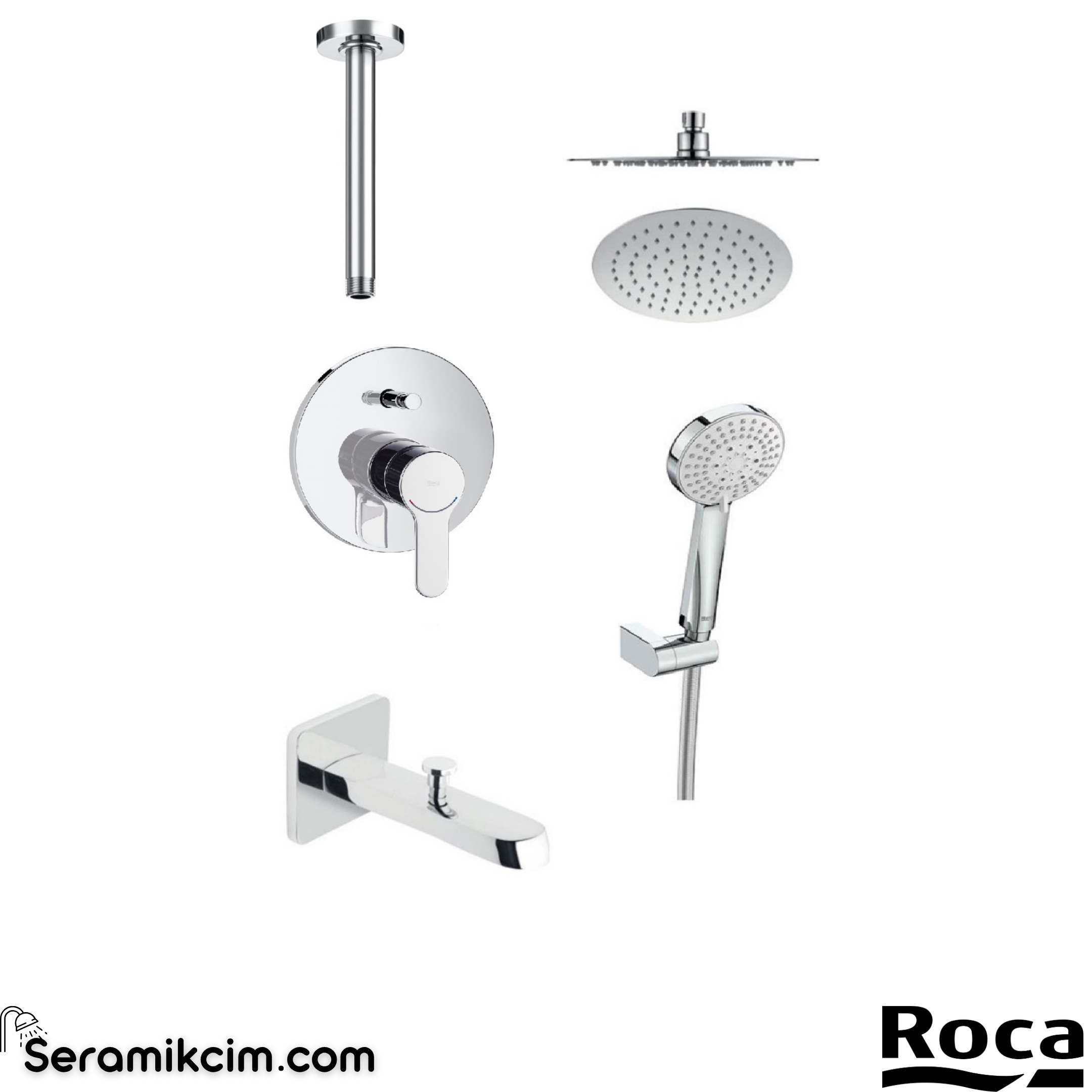 Roca L20 5li Ankastre Banyo Seti (Tavandan Bağlantı Borulu) A5D1609C0K