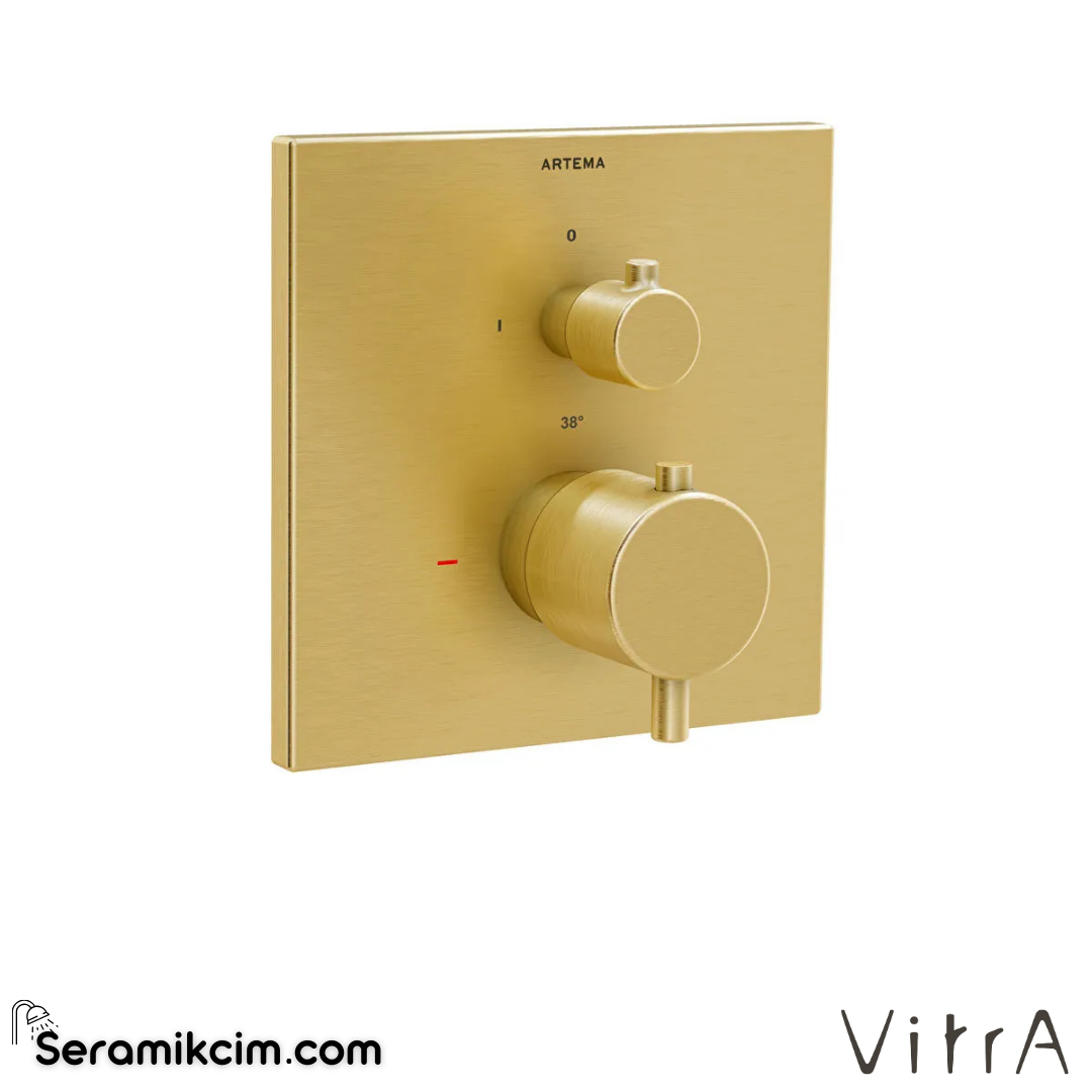 VitrA AquaHeat Ankastre Termostatik Banyo Bataryası (V-Box, sıva üstü grubu) Fırçalı Altın A4326825 - A4326825