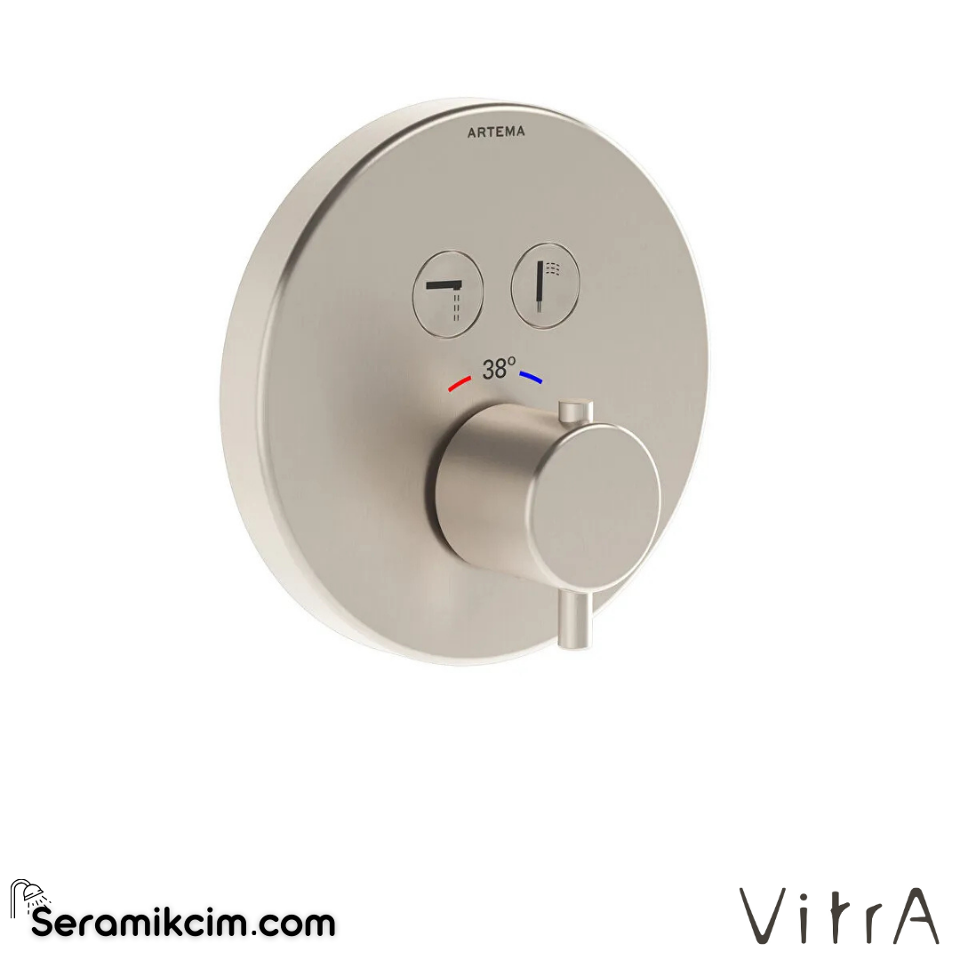 VitrA AquaHeat AquaControl Round Ankastre Termostatik Banyo Bataryası (sıva üstü grubu) Fırçalı Nikel A4271834 - A4271834