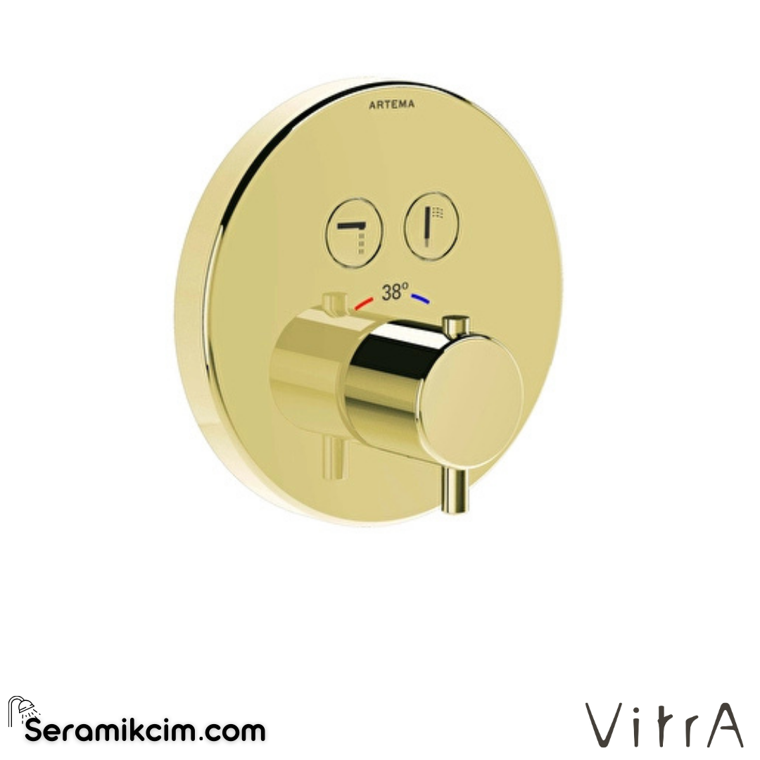 VitrA AquaHeat AquaControl Round Ankastre Termostatik Banyo Bataryası (sıva üstü grubu) Soft Altın A4271874 - A4271874