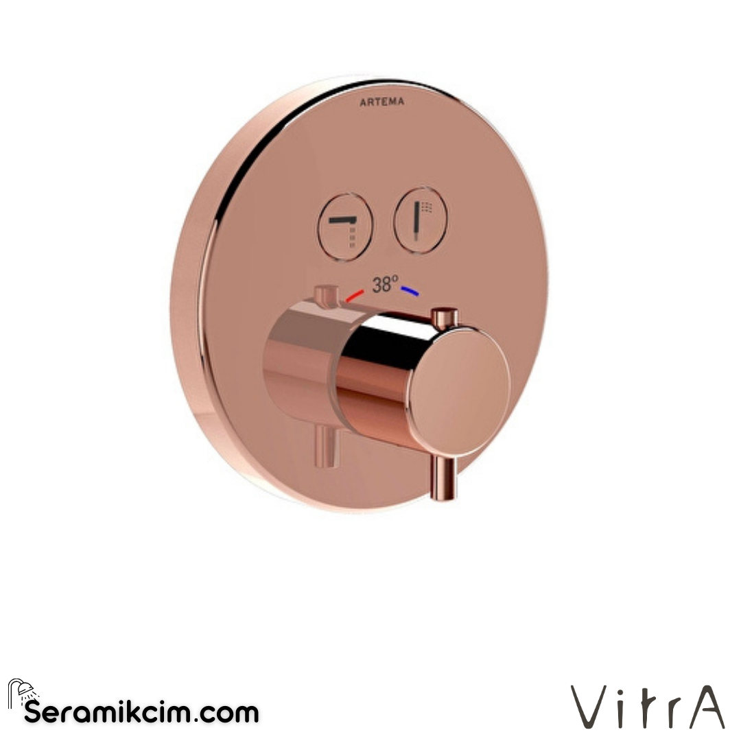 VitrA AquaHeat AquaControl Round Ankastre Termostatik Banyo Bataryası (sıva üstü grubu) Soft Bakır A4271829 - A4271829
