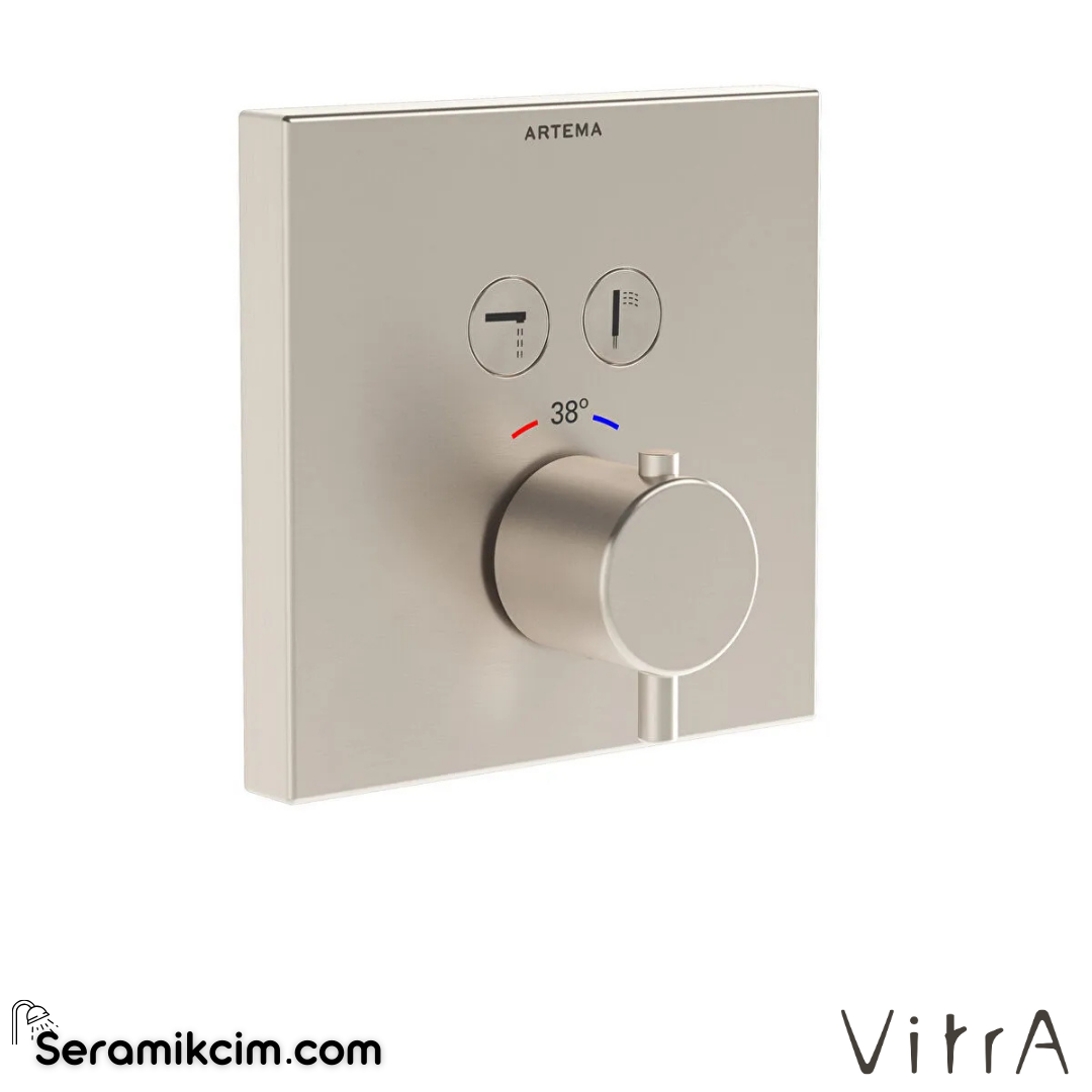 VitrA AquaHeat AquaControl Square Ankastre Termostatik Banyo Bataryası (sıva üstü grubu) Fırçalı Nikel A4274634 - A4274634