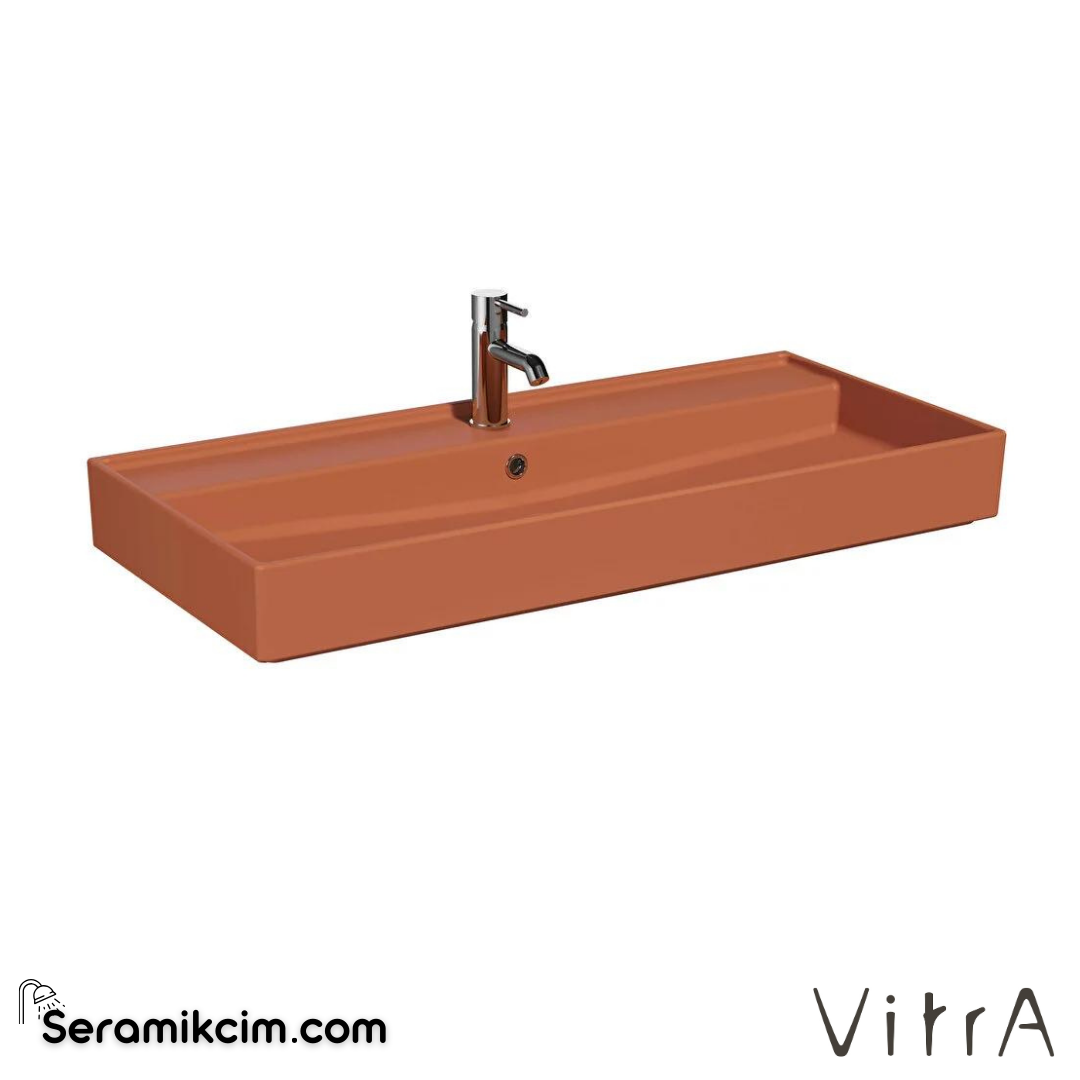 VitrA Archiplan Lavabo 100x46 cm Tek Armatür Delikli, Su Taşma Delikli, Mat Terra Rosa - 7417B077-0001