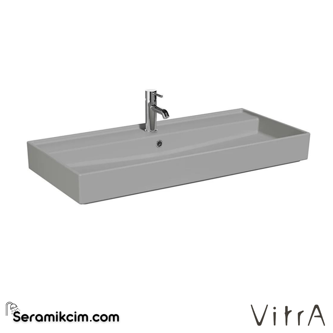VitrA Archiplan Lavabo 100x46 cm Tek Armatür Delikli, Su Taşma Delikli, Mat Taş Gri - 7417B076-0001