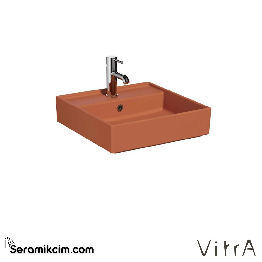 VitrA Archiplan Lavabo 45x46 cm Tek Armatür Delikli, Su Taşma Delikli, Mat Terra Rosa - 7413B077-0001