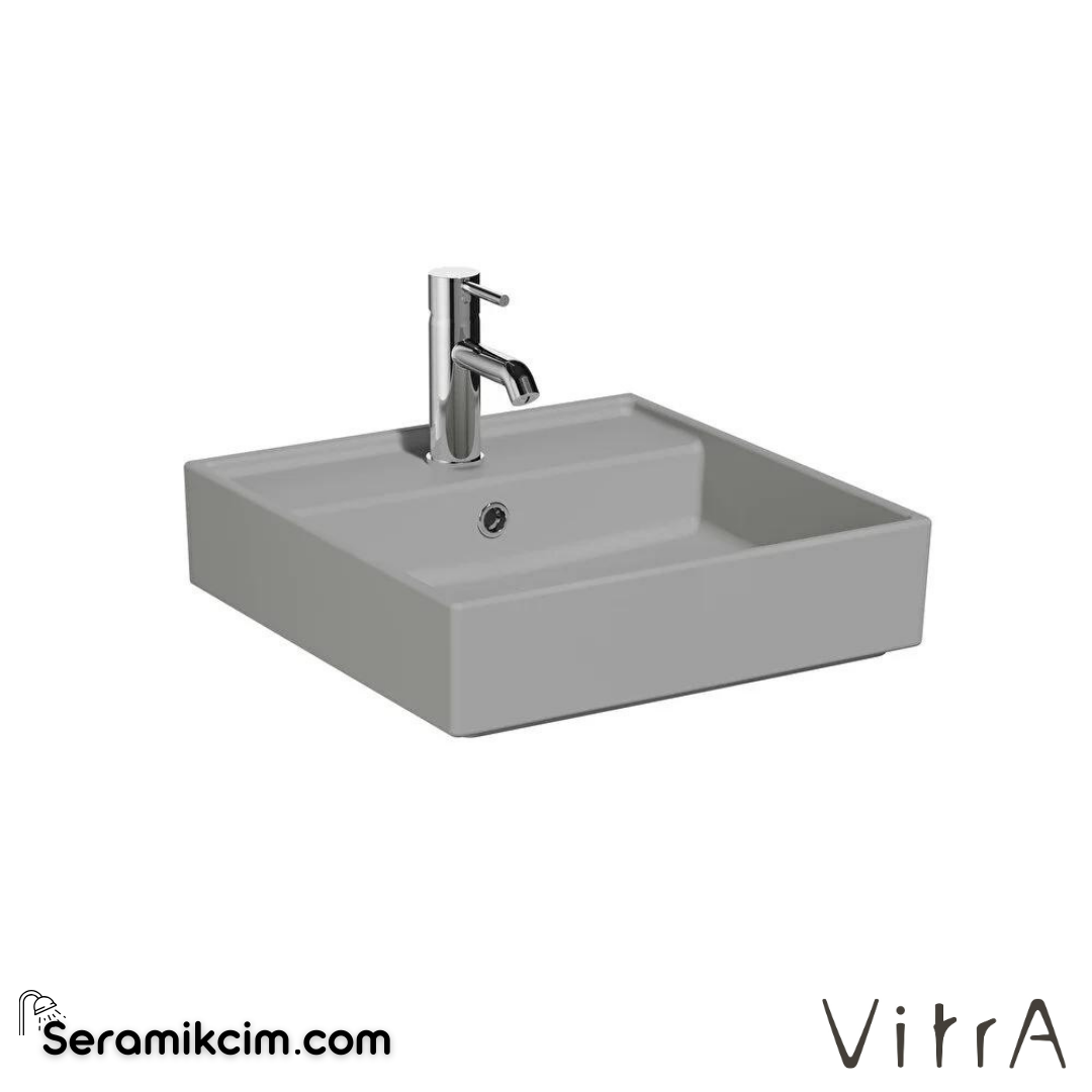 VitrA Archiplan Lavabo 45x46 cm Tek Armatür Delikli, Su Taşma Delikli, Mat Taş Gri - 7413B076-0001