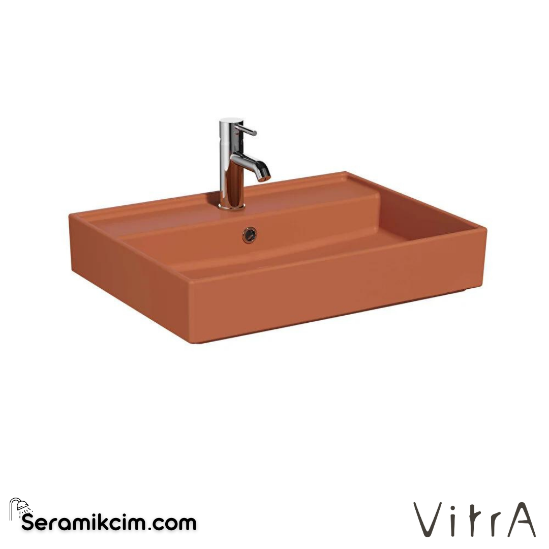 VitrA Archiplan Lavabo 60x46 cm Tek Armatür Delikli, Su Taşma Delikli, Mat Terra Rosa - 7414B077-0001