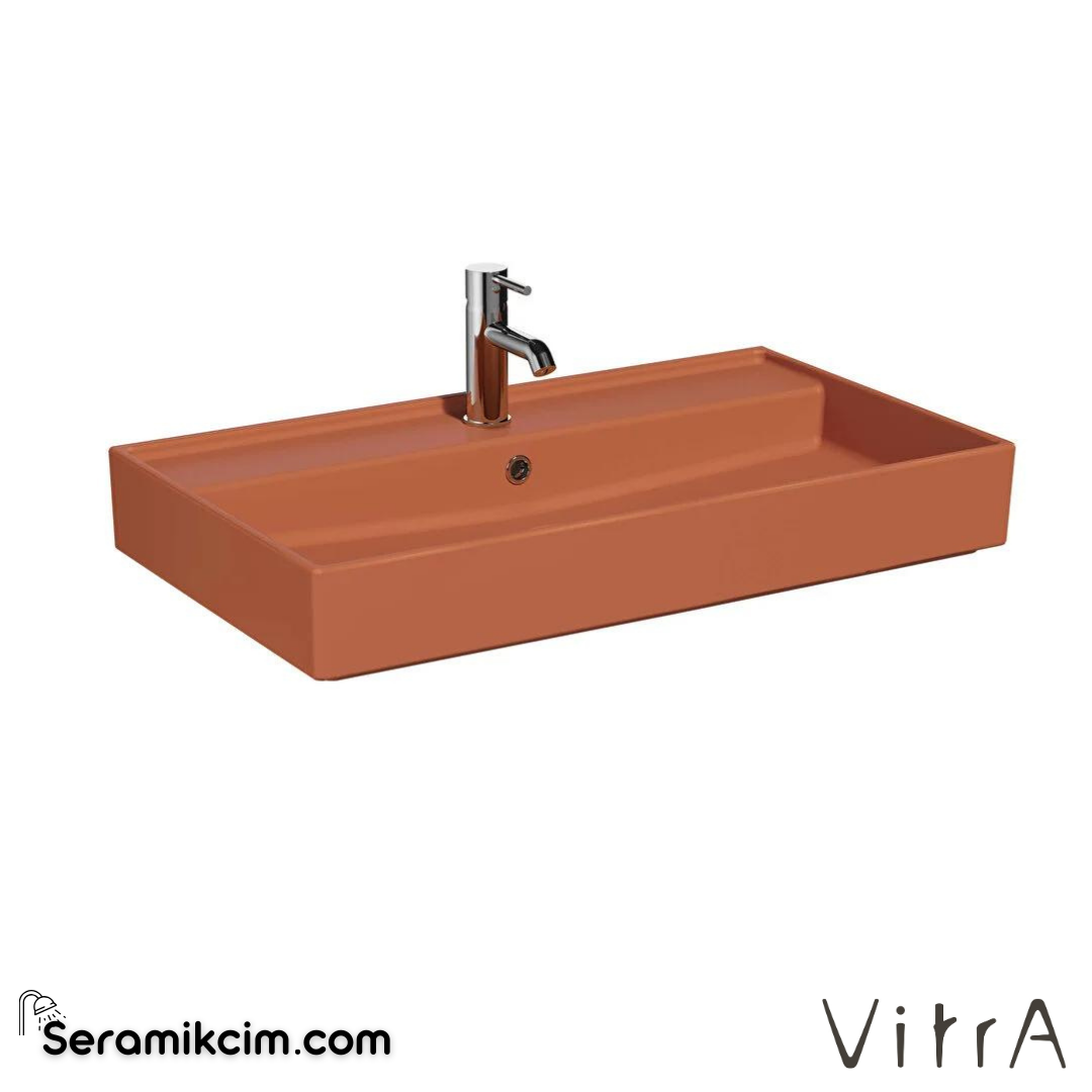 VitrA Archiplan Lavabo 80x46 cm Tek Armatür Delikli, Su Taşma Delikli, Mat Terra Rosa - 7415B077-0001