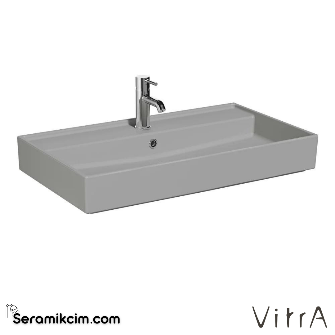 VitrA Archiplan Lavabo 80x46 cm Tek Armatür Delikli, Su Taşma Delikli, Mat Taş Gri - 7415B076-0001