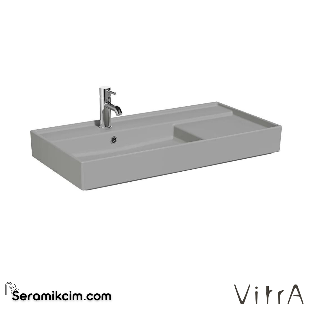 VitrA Archiplan Lavabo 90x46 cm Tek Armatür Delikli, Su Taşma Delikli, Mat Taş Gri - 7416B076-0001