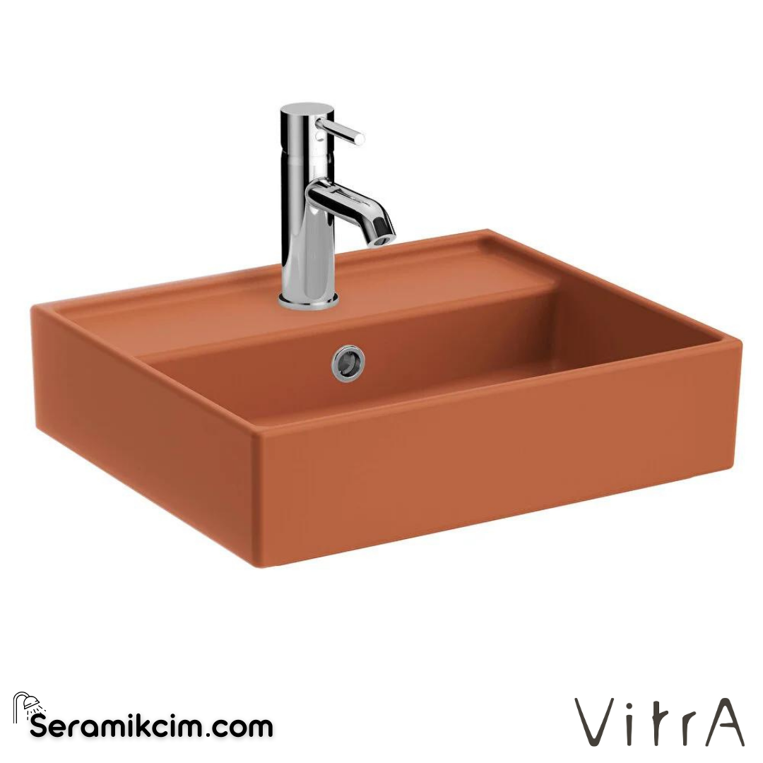 VitrA Archiplan Lavabo Kompakt, 45x38 cm Tek Armatür Delikli, Su Taşma Delikli, Mat Terra Rosa - 7400B077-0001