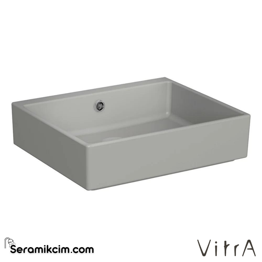 VitrA Archiplan Lavabo Kompakt, 45x38 cm Armatür Deliksiz, Su Taşma Delikli, Mat Taş Gri - 7403B076-0012