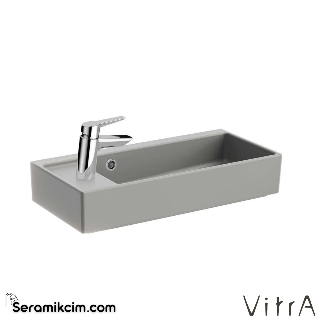 VitrA Archiplan Lavabo Kompakt, 60x28 cm Soldan Tek Armatür Delikli, Su Taşma Delikli, Mat Taş Gri - 7408B076-0028
