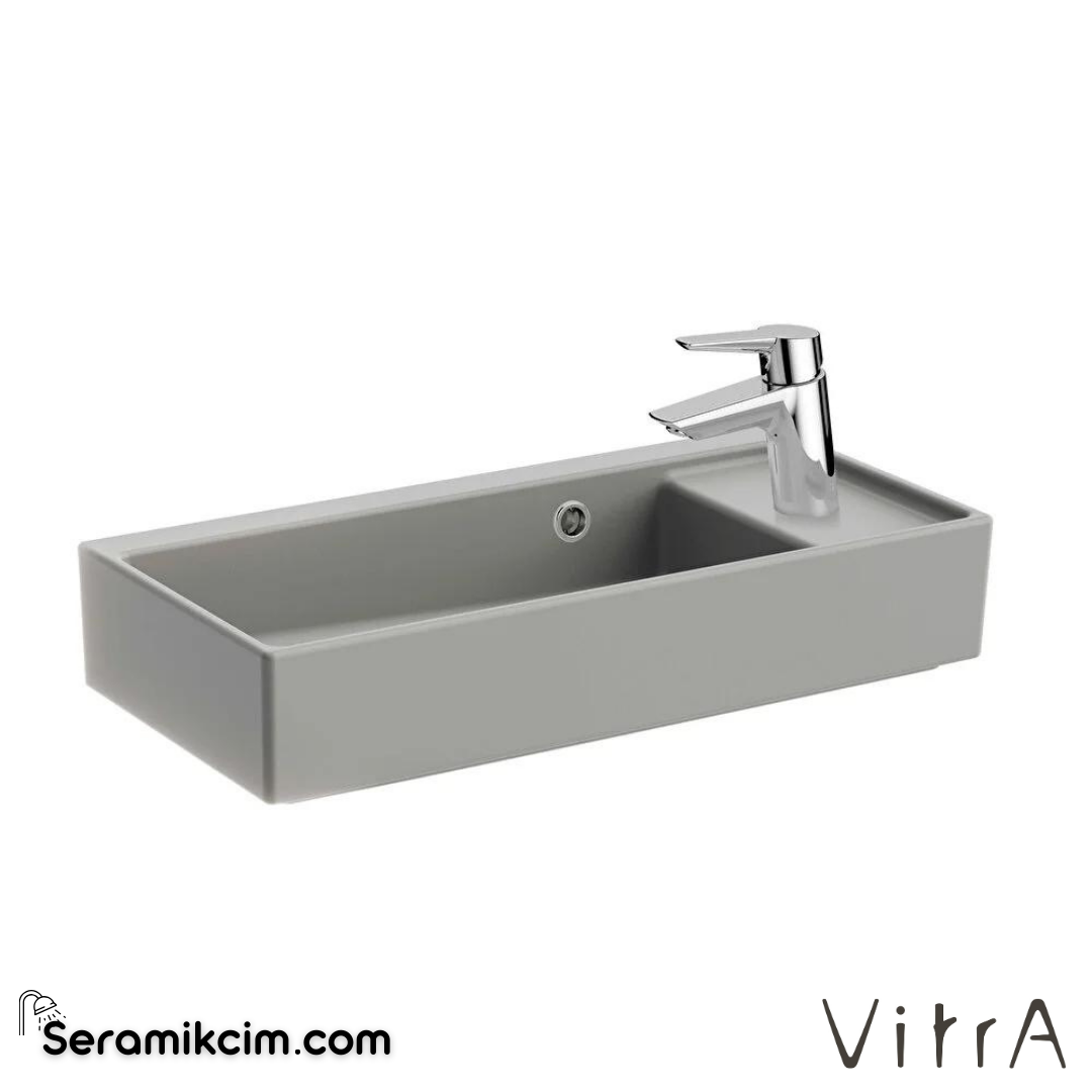 VitrA Archiplan Lavabo Kompakt, 60x28 cm Sağdan Tek Armatür Delikli, Su Taşma Delikli, Mat Taş Gri - 7406B076-0029