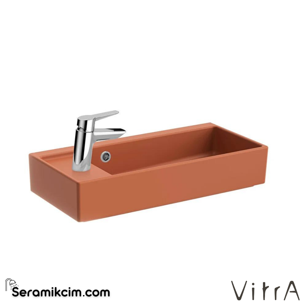 VitrA Archiplan Lavabo Kompakt, 60x28 cm Soldan Tek Armatür Delikli, Su Taşma Delikli, Mat Terra Rosa - 7408B077-0028