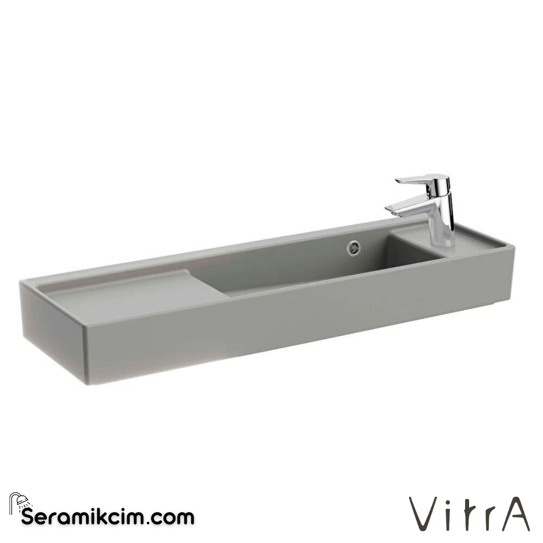 VitrA Archiplan Lavabo Kompakt, 90x28 cm Sağdan Tek Armatür Delikli, Su Taşma Delikli, Mat Taş Gri - 7407B076-0029