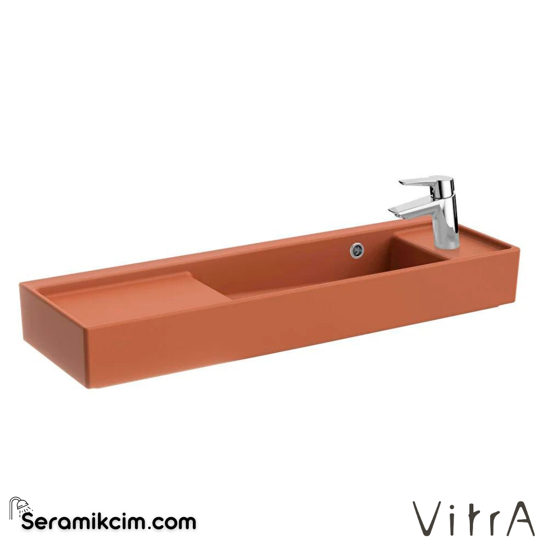 VitrA Archiplan Lavabo Kompakt, 90x28 cm Sağdan Tek Armatür Delikli, Su Taşma Delikli, Mat Terra Rosa - 7407B077-0029