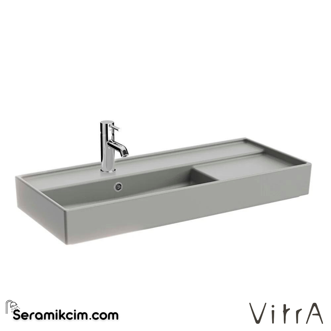 VitrA Archiplan Lavabo Kompakt, 90x38 cm Tek Armatür Delikli, Su Taşma Delikli, Mat Taş Gri - 7402B076-0001