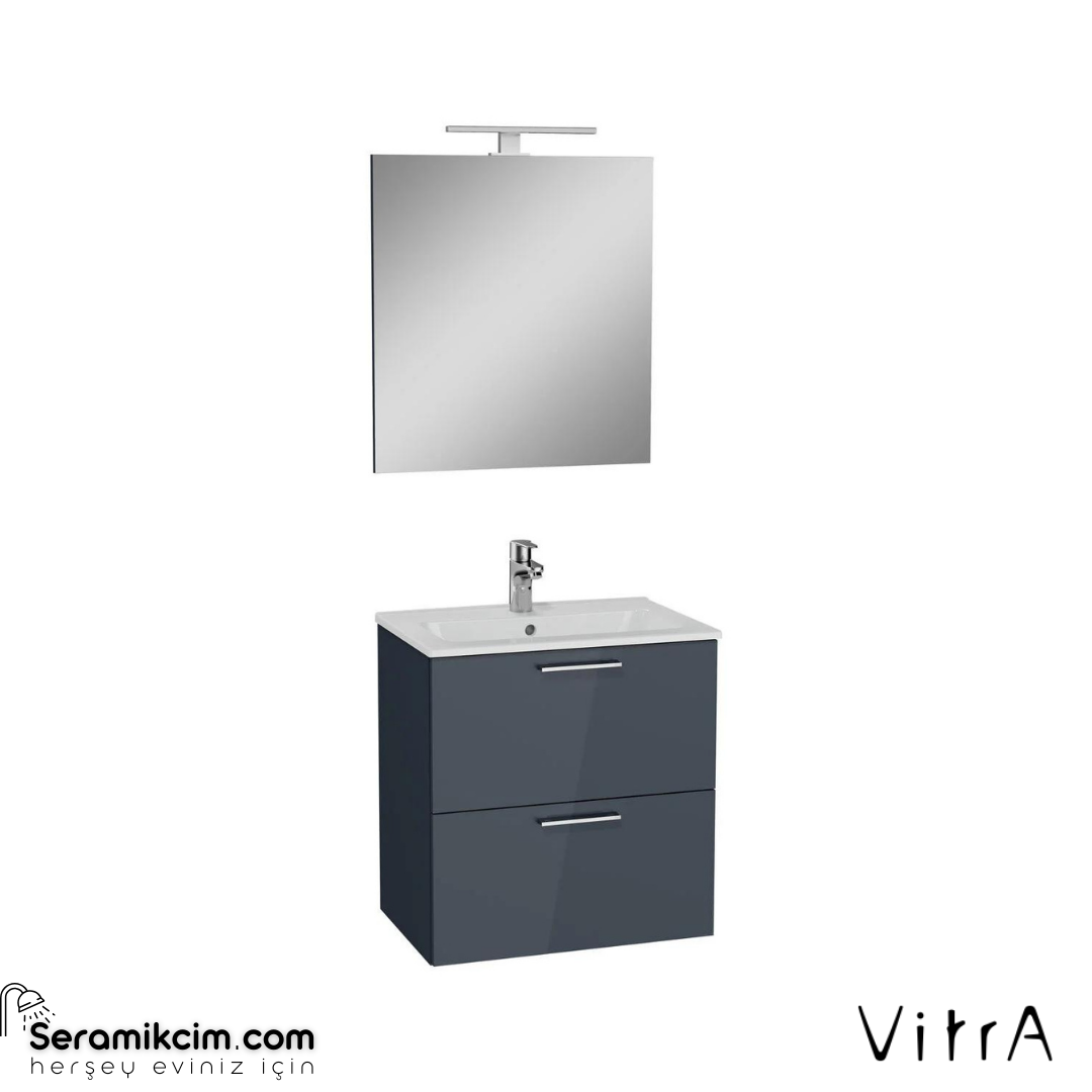 Vitra Banyo Dolabı Seti, Çekmeceli, 60 Cm, Parlak Antrasit 75102