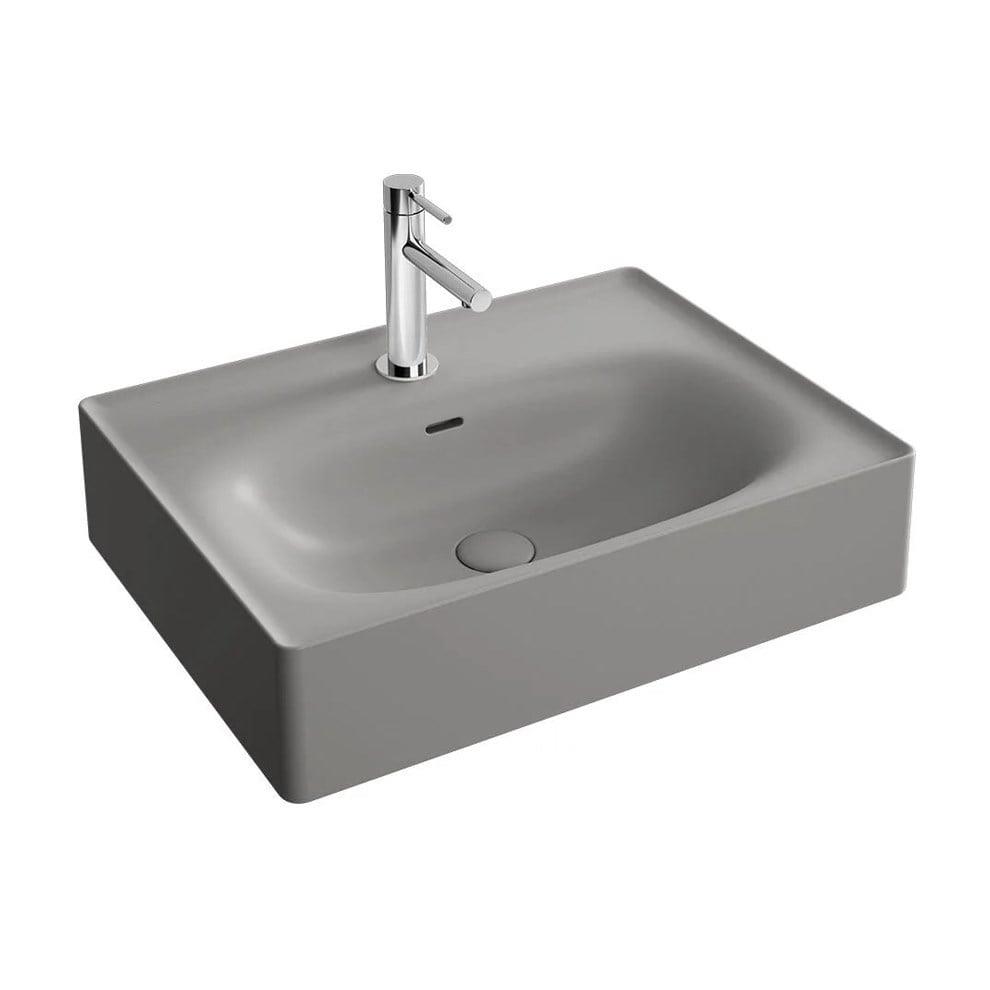 Vitra Equal Çanak Lavabo Dikdörtgen, 60X45 Cm Tek Armatür Delikli, Su Taşma Delikli, Clean, Mat Taş Gri - 7241B476-0631