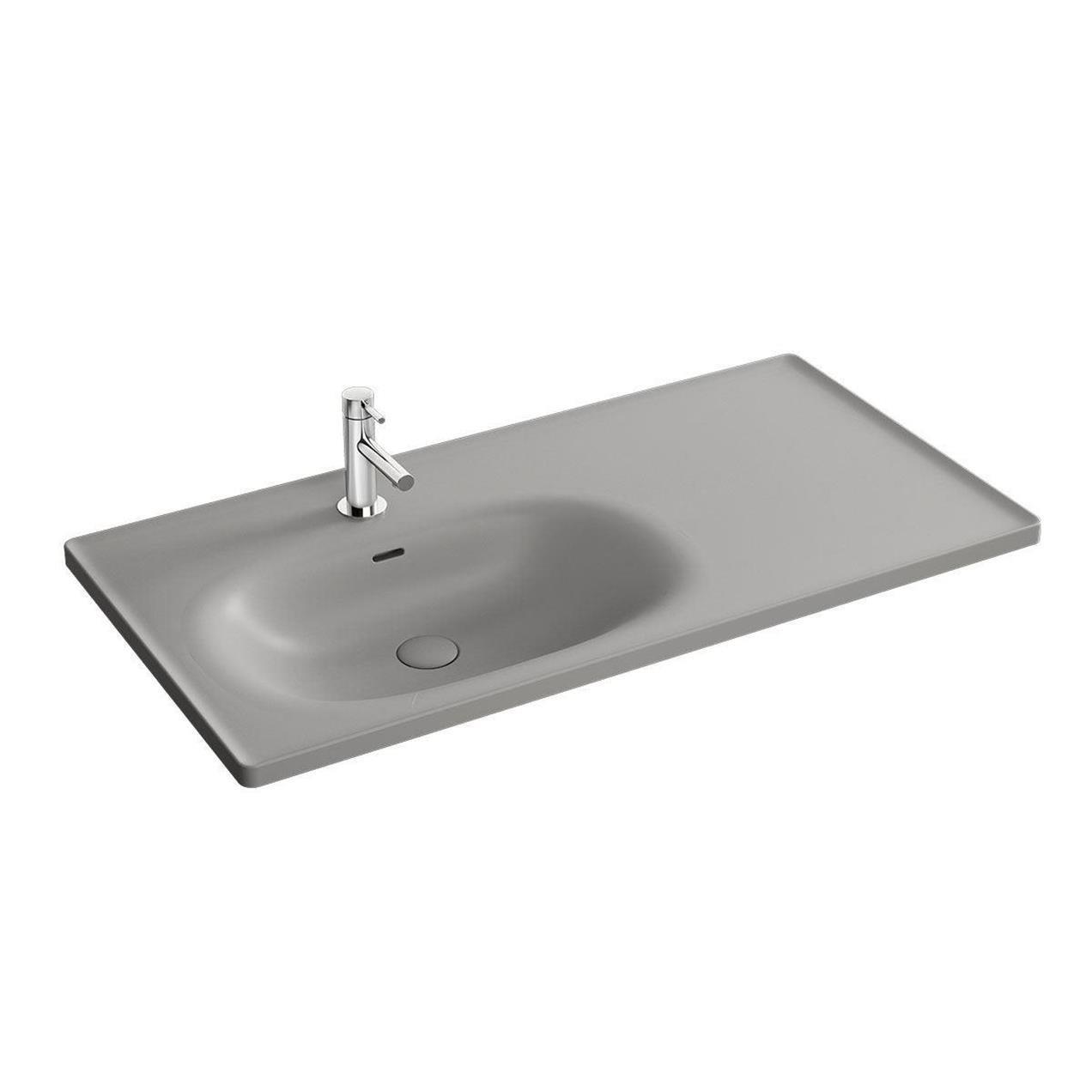 Vitra Equal Etajerli Lavabo 100X52 Cm Tek Armatür Delikli, Su Taşma Delikli, Clean, Mat Taş Gri - 7243B476-0001