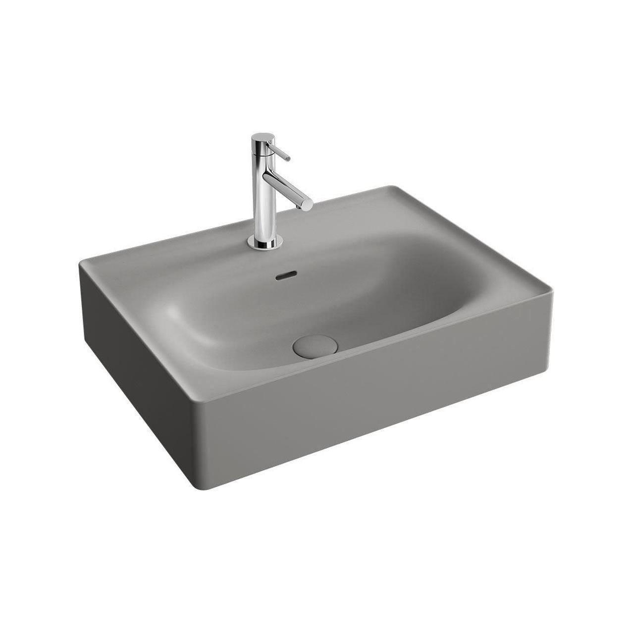 Vitra Equal Lavabo Dikdörtgen, 60X45 Cm Tek Armatür Delikli, Su Taşma Delikli, Clean, Mat Taş Gri - 7241B476-0001