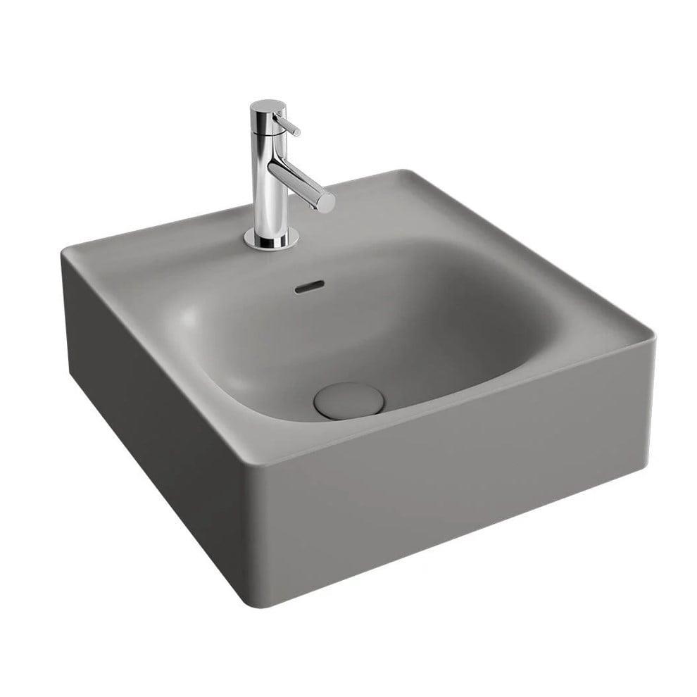 Vitra Equal Lavabo Dikdörtgen, Kompakt, 45X45 Cm Tek Armatür Delikli, Su Taşma Delikli, Clean, Mat Taş Gri - 7240B476-0001