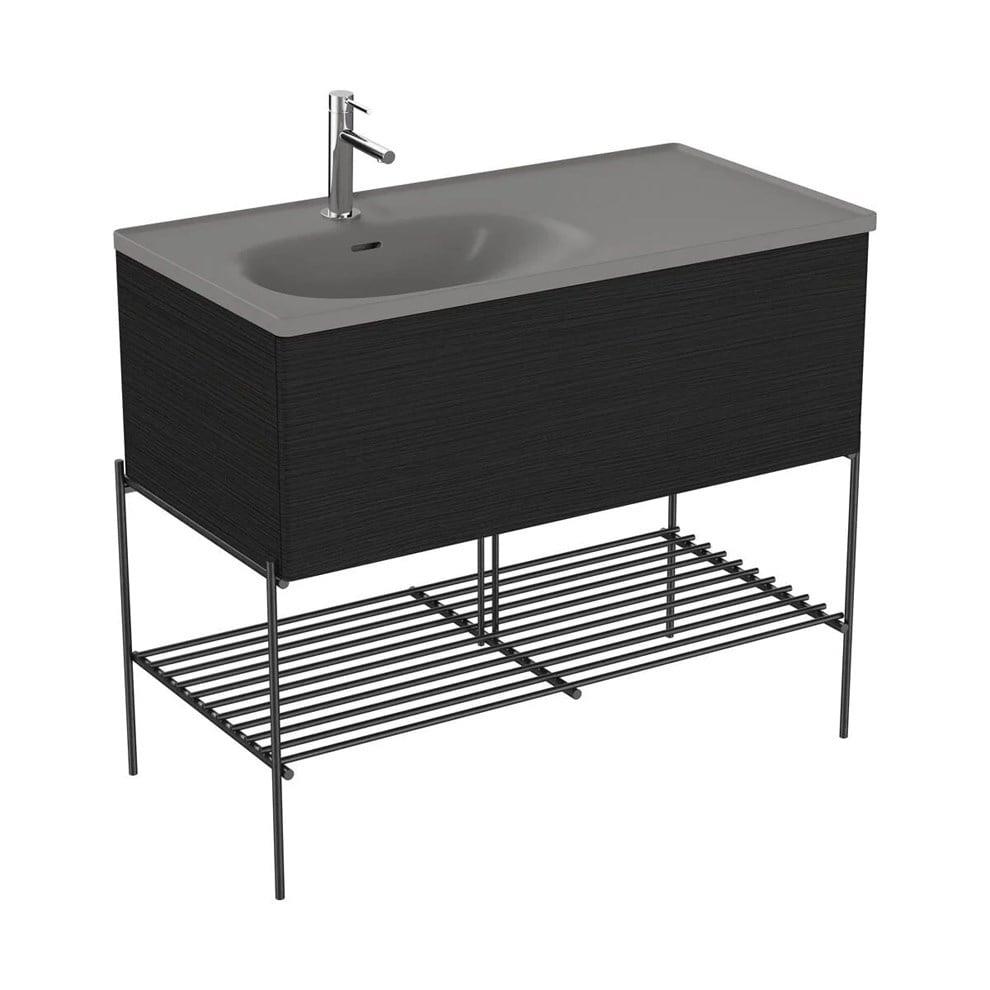 Vitra Equal Lavabo Dolabı, 100 Cm, Asimetrik Gri Lavabolu, Çekmeceli,  Hareli Siyah Meşe - 66524
