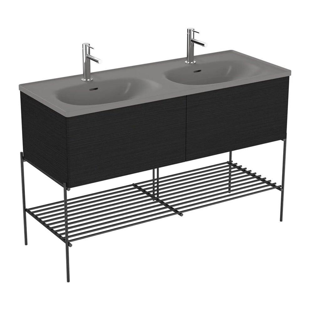 Vitra Equal Lavabo Dolabı, 130 Cm, Çift Hazneli Gri Lavabolu, Metal Ayaklı, Hareli Siyah Meşe - 66528