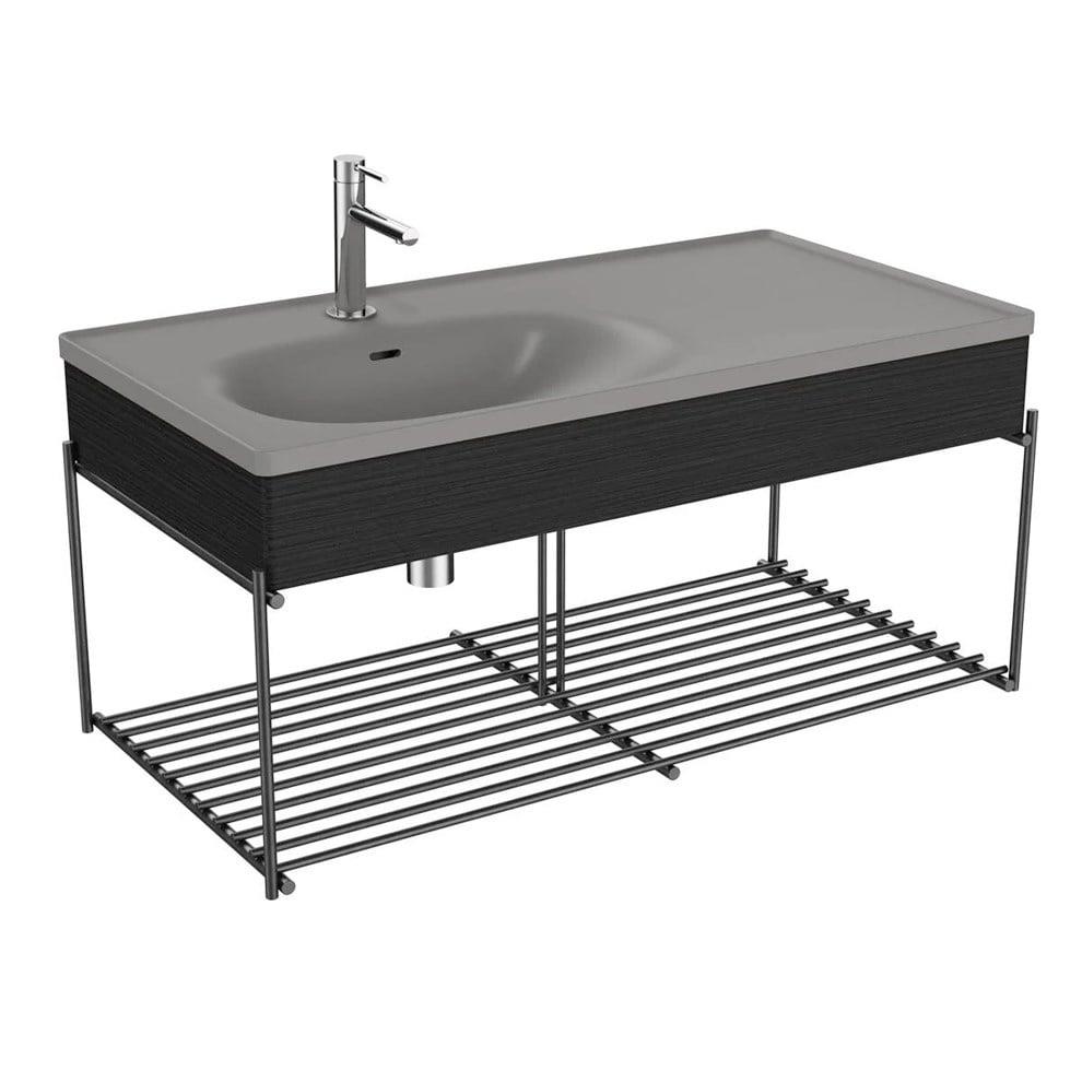 Vitra Equal Lavabo Ünitesi, 100 Cm, Asimetrik Gri Lavabolu,Raflı, Hareli Siyah Meşe - 66060