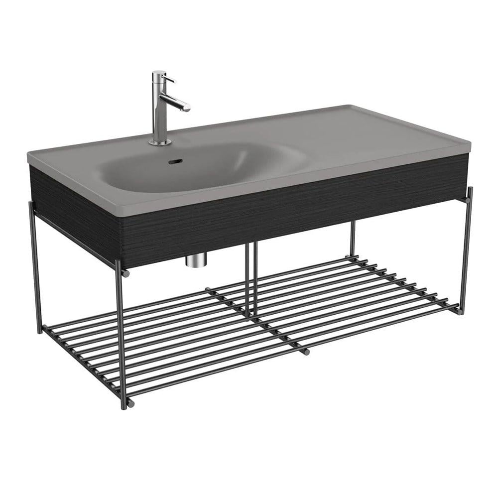 Vitra Equal Lavabo Ünitesi, 100 Cm, Asimetrik Lavabolu, Raflı, Hareli Siyah Meşe - 64091