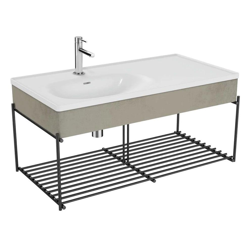 Vitra Equal Lavabo Ünitesi, 100 Cm, Asimetrik Lavabolu, Raflı, Beton - 66042
