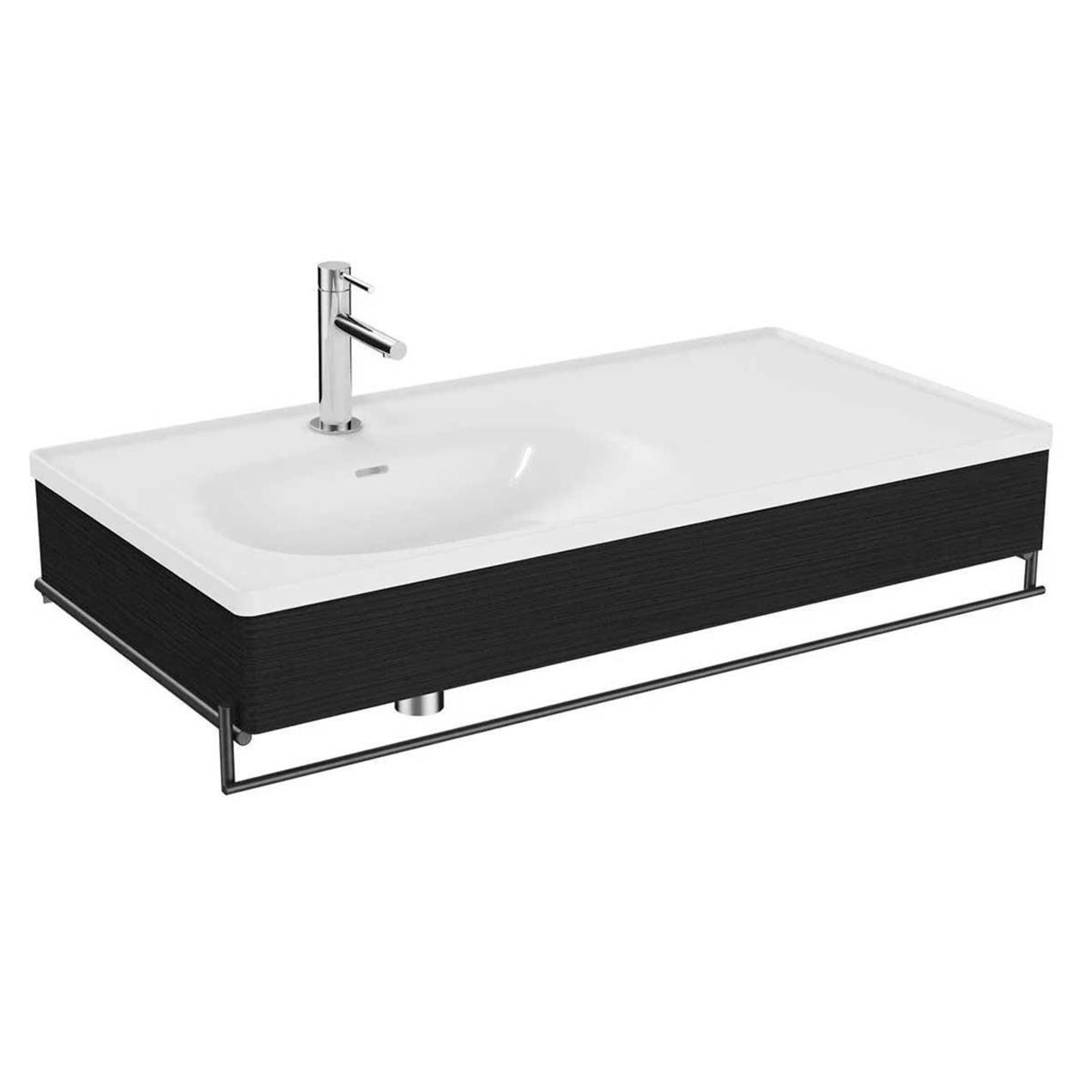 Vitra Equal Lavabo Ünitesi, 100 Cm, Asimetrik Lavabolu, Havluluklu, Hareli Siyah Meşe - 64088